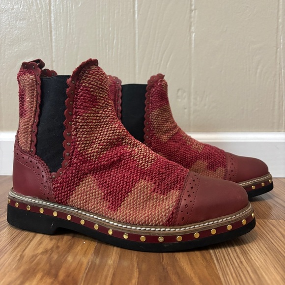 Free People Shoes - Free People Textile Atlas Chelsea Boot in Burgundy Red Kilim